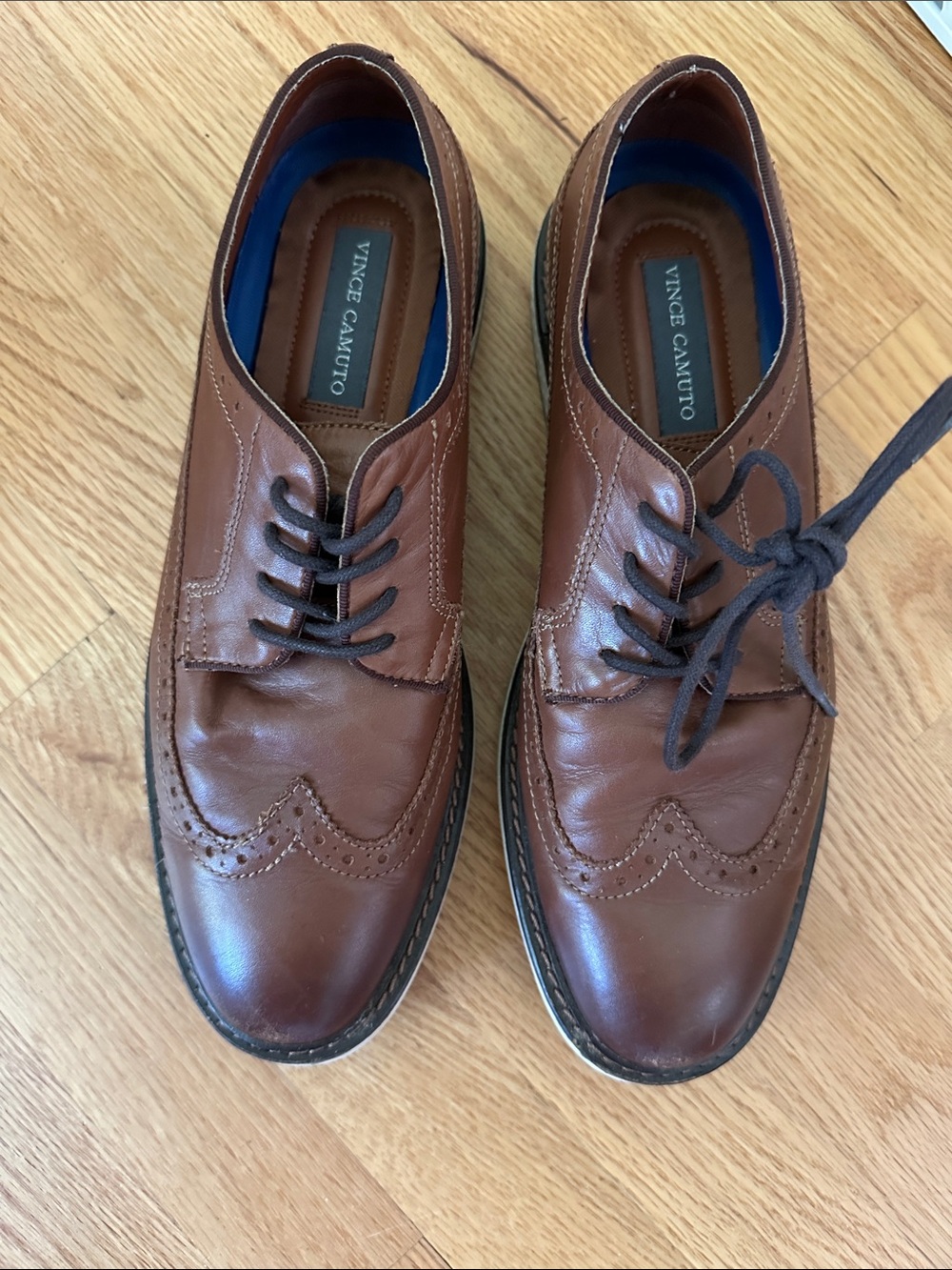 Vince Camuto Brown Leather Brogue Derby Oxfords